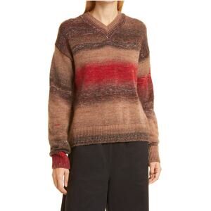 Samsoe Samsoe Sweater Womens XL Zoe Stripe V-Neck Fired Brick Brown Red NWT